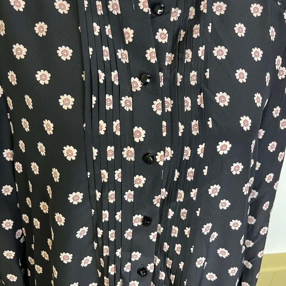Kate Spade New York Ditzy Silk Shift Dress M Black Daisy Fall Preppy Old Money